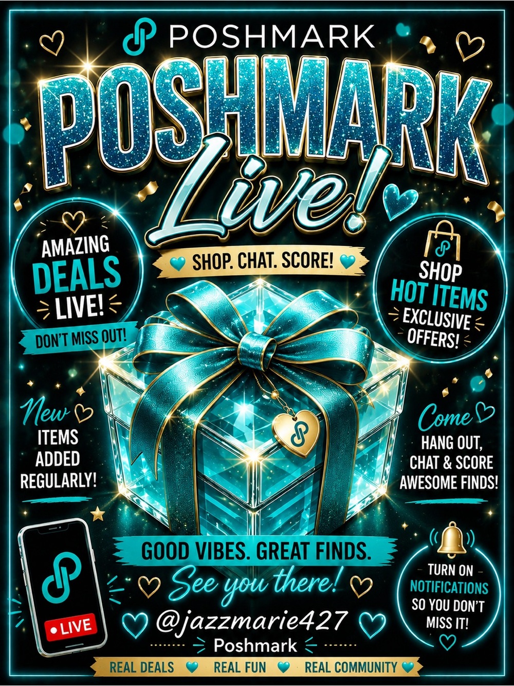 Live! Shimmering Teal Gift Box Party Poster